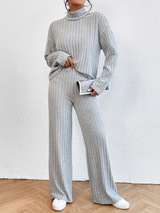 Neck Dropped Shoulder Top and Pants Set