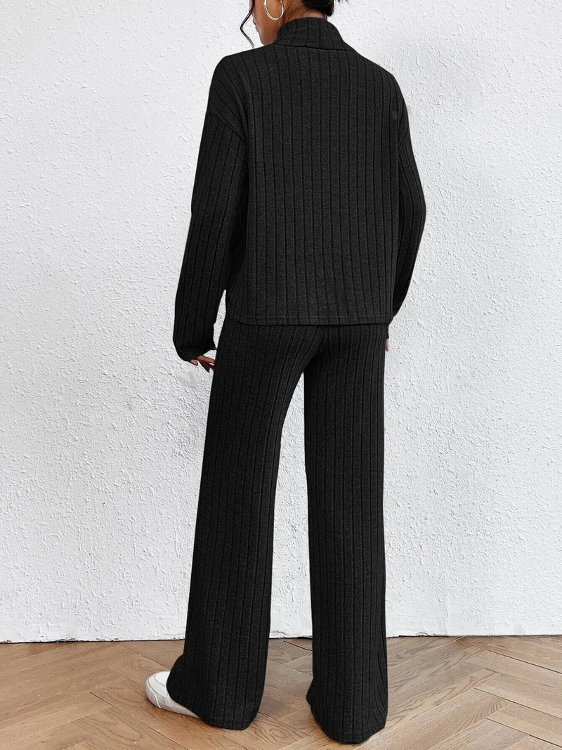 Neck Dropped Shoulder Top and Pants Set