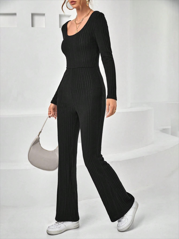 Ribbed Knit Wide Leg Jumpsuit
