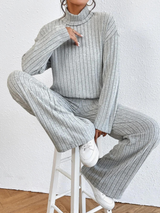 Neck Dropped Shoulder Top and Pants Set