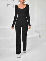 Ribbed Knit Wide Leg Jumpsuit