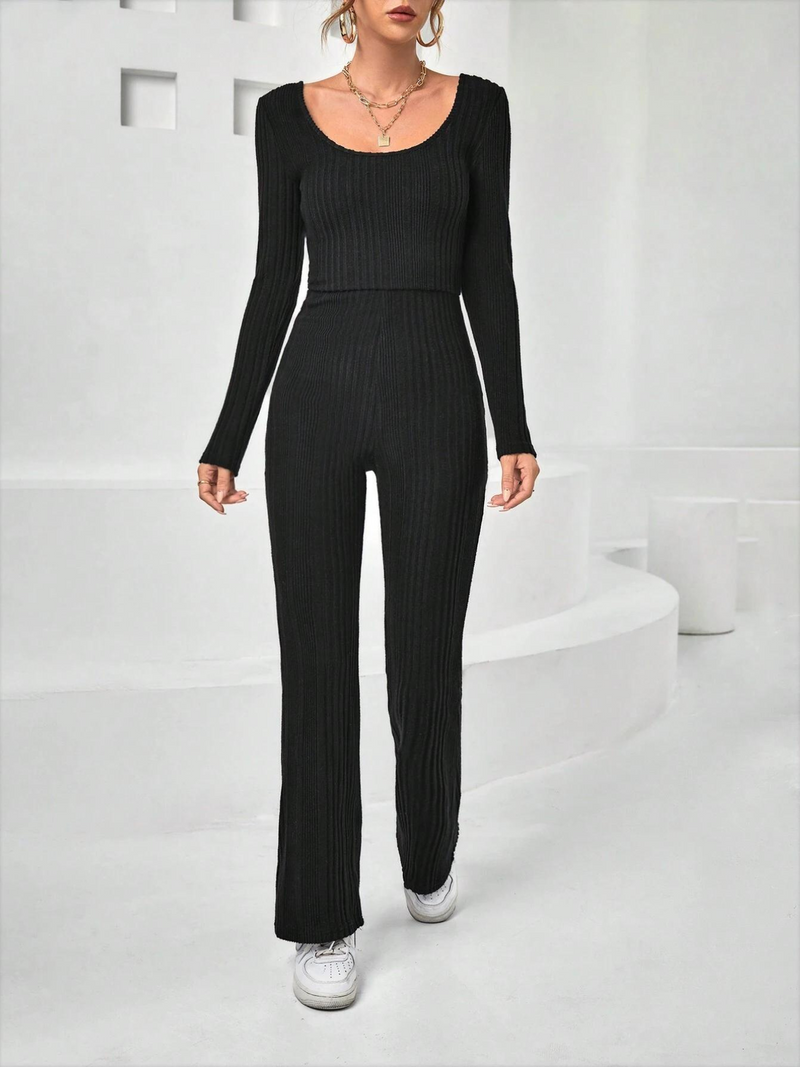 Ribbed Knit Wide Leg Jumpsuit
