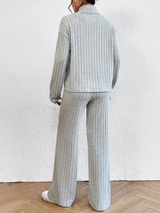 Neck Dropped Shoulder Top and Pants Set
