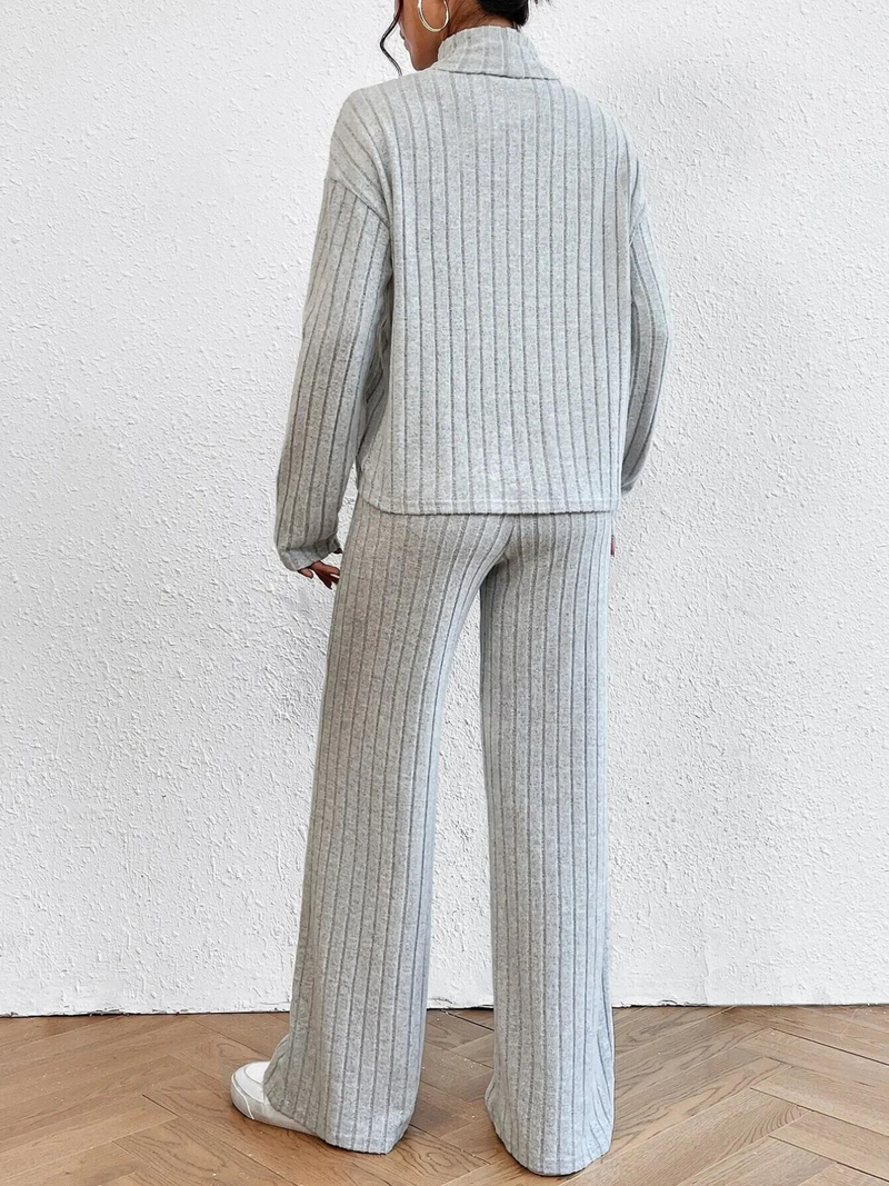 Neck Dropped Shoulder Top and Pants Set
